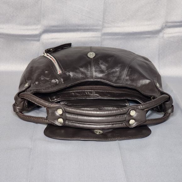 Latico Hobo Bag Dark Brown Leather Fold Over Flap Silhouette Braided Handle Chic - Picture 4 of 10